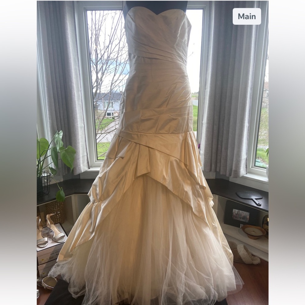 Paloma Blanca Ivory Silk Strapless Tulle Gown